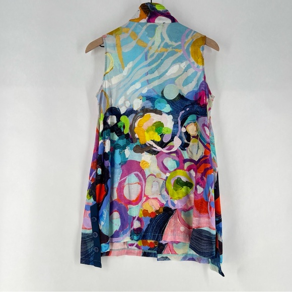 Claire Desjardins Colorful Abstract Sleeveless Button Front Tunic Lagenlook‎ - Picture 10 of 16